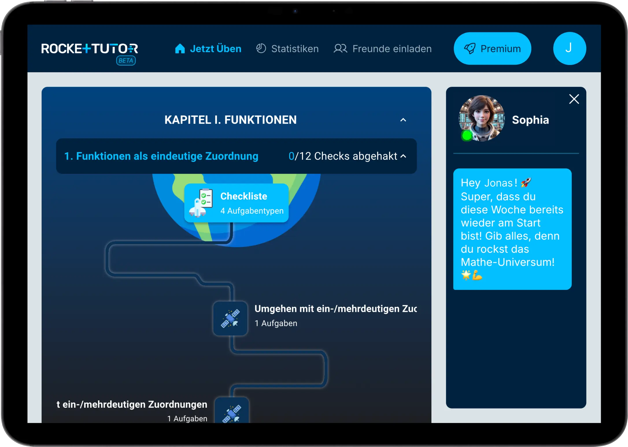 Detaillierter Lernplan für jüngere Schüler in RocketTutor, KI-Tutor auf der rechten Seite
