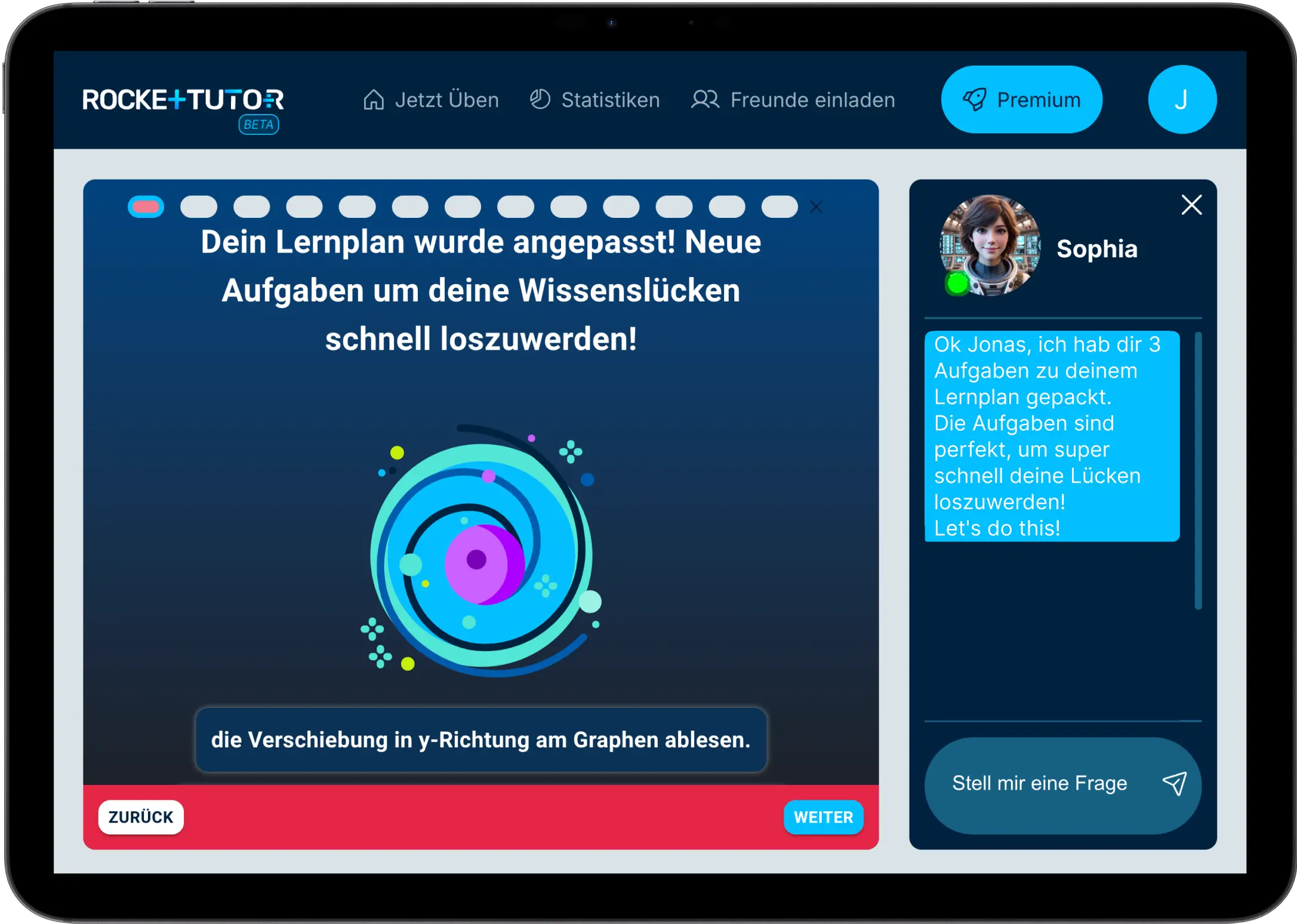 Detaillierter Lernplan für jüngere Schüler in RocketTutor, KI-Tutor auf der rechten Seite